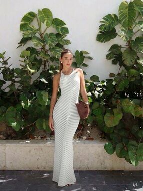 Women's White Halter Maxi Dress - Elegant Knit Bodycon
